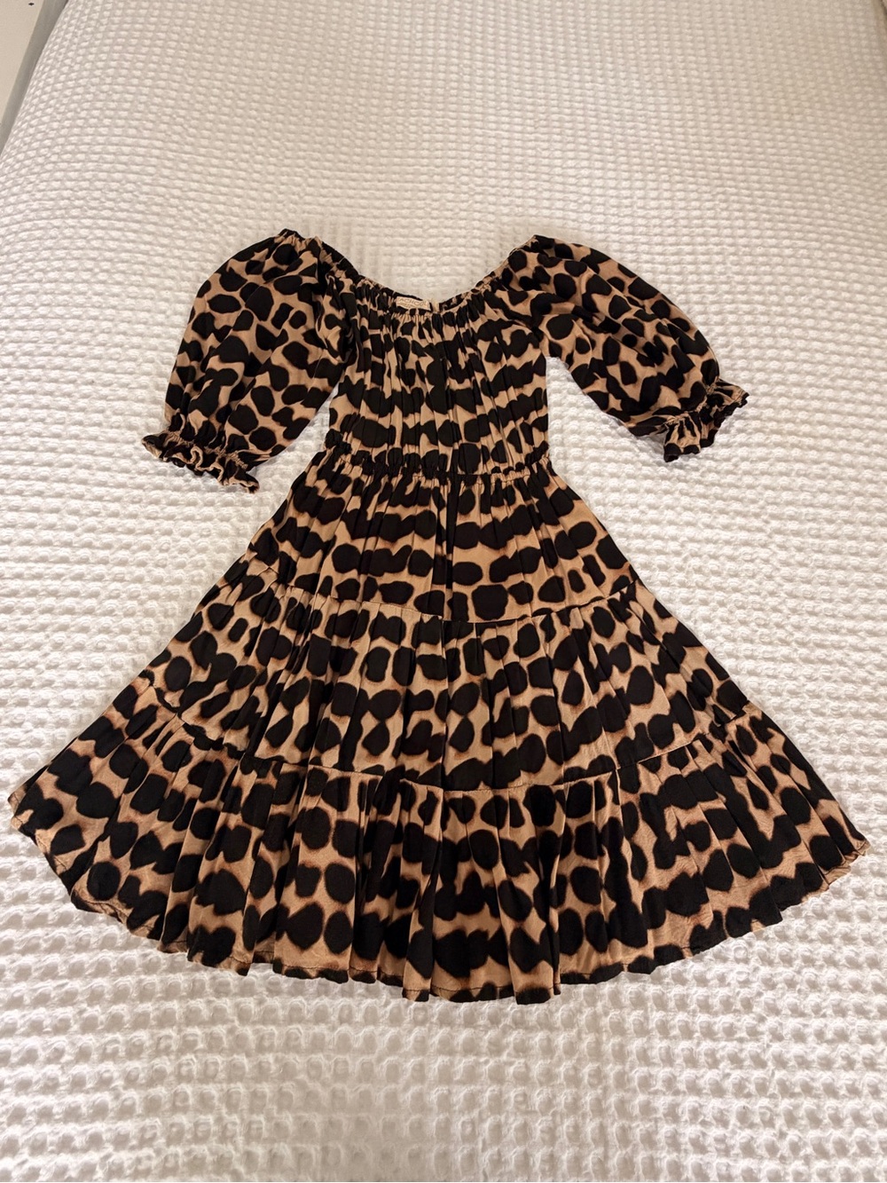 BEACHGOLD Leopard Print Off-Shoulder Midi Dress - Black & Tan